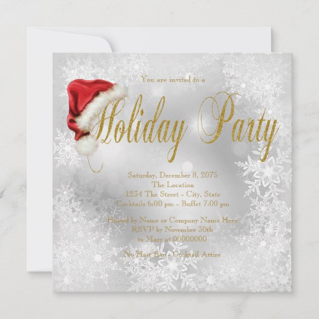 Invitación Fiesta de vacaciones de copo de nieve de sombrero  (Anverso)