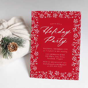 Invitación Fiesta de vacaciones de copo de nieve elegante roj