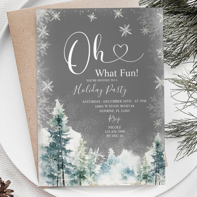Invitación Fiesta de vacaciones de copos de nieve y pinos bla (Subido por el creador)