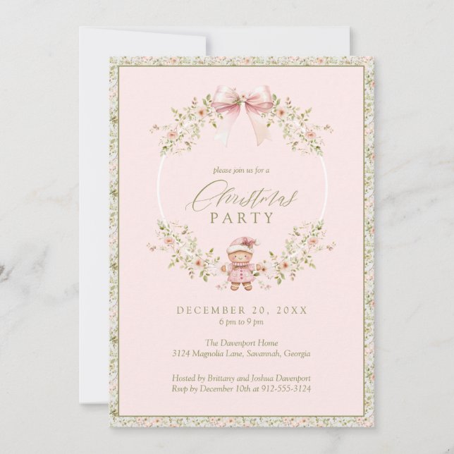 Invitación Fiesta de vacaciones de Coquette Floral Rosa (Anverso)