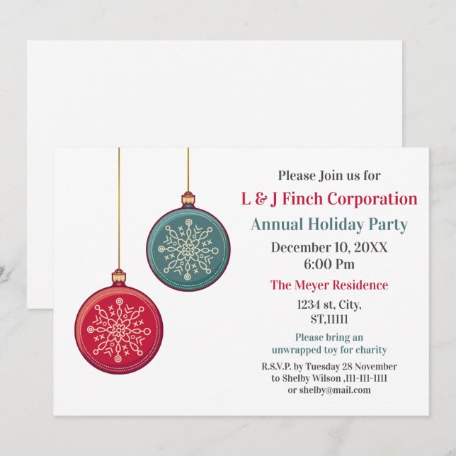 Invitación Fiesta de vacaciones de decoración de Navidades am (Anverso / Reverso)
