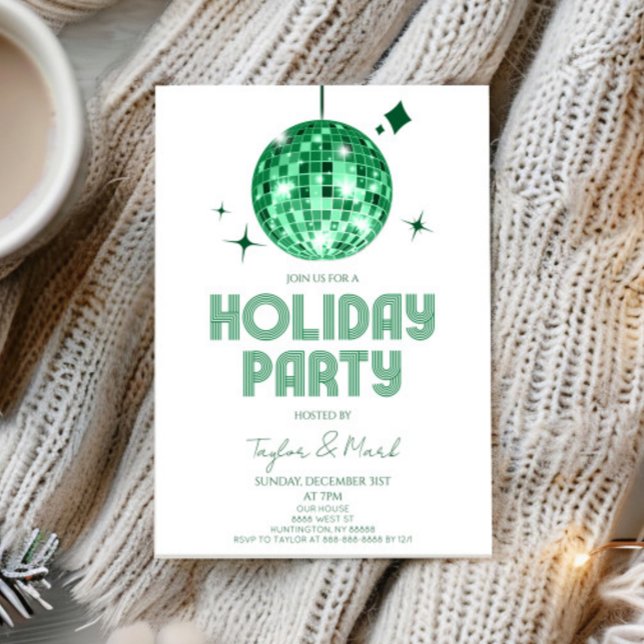 Invitación Fiesta de vacaciones de Green Disco Ball (Subido por el creador)