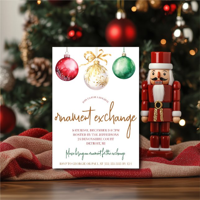 Invitación Fiesta de vacaciones de intercambio de oro, verde, (Subido por el creador)