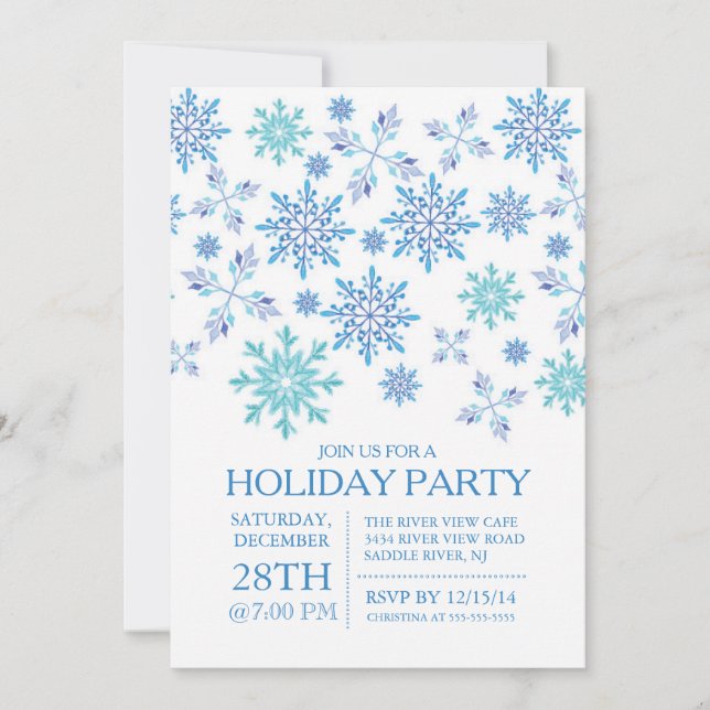 Invitación Fiesta de vacaciones de invierno azul con copas de (Anverso)
