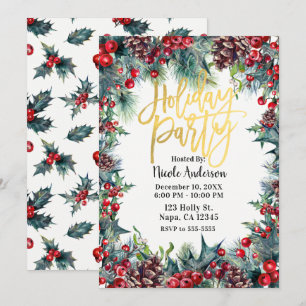 Invitación Fiesta de vacaciones de invierno de Navidad Acebo 