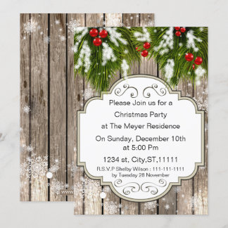 Invitación fiesta de vacaciones de invierno de pino de bosque