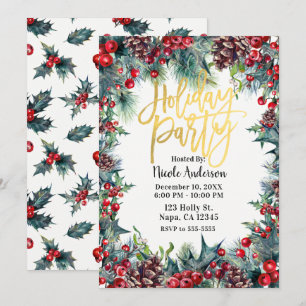 Invitación Fiesta de vacaciones de invierno Navidad Acebo y p