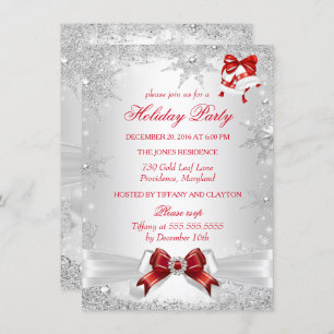 Invitación Fiesta de vacaciones de invierno rojo blanco plate