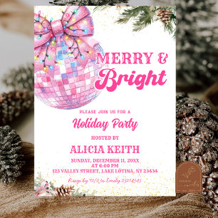 Invitación Fiesta de vacaciones de invierno rosa Merry and Br