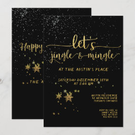 Invitación Fiesta de vacaciones de jingle mingle Black Gold p