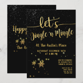 Invitación Fiesta de vacaciones de jingle mingle Black Gold p