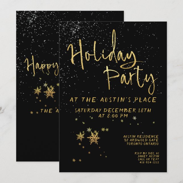 Invitación Fiesta de vacaciones de la caligrafía de oro impac (Anverso / Reverso)