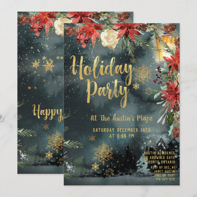 Invitación Fiesta de vacaciones de la caligrafía dorada de la (Anverso / Reverso)