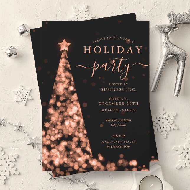 Invitación Fiesta de vacaciones de la compañía de árboles de  (Rose Gold Christmas Tree Company Holiday Party Invitation)