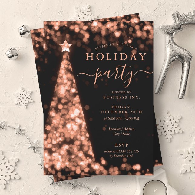 Invitación Fiesta de vacaciones de la compañía de árboles de  (Rose Gold Christmas Tree Company Holiday Party Invitation)