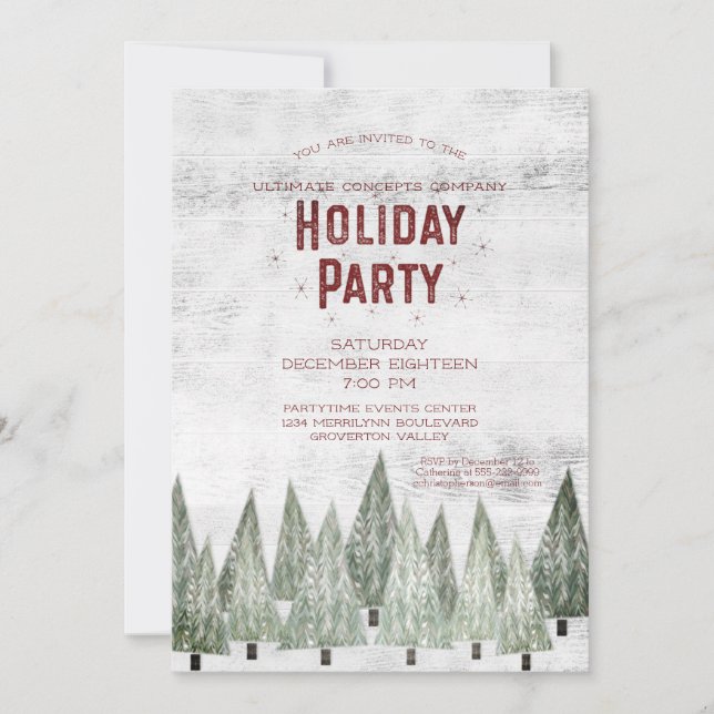 Invitación Fiesta de vacaciones de la compañía Rustic White W (Anverso)