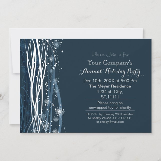 Invitación fiesta de vacaciones de la empresa con nieve azul  (Anverso)