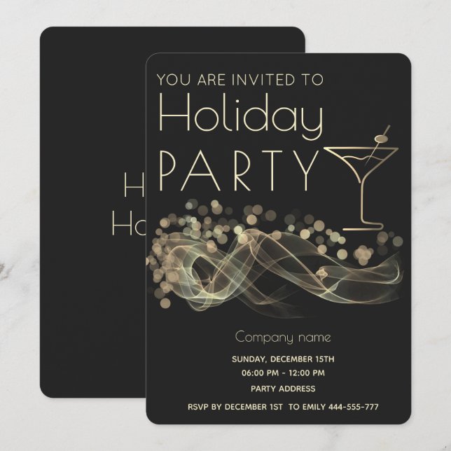 Invitación Fiesta de vacaciones de la empresa Gold Wavy Bokel (Anverso / Reverso)