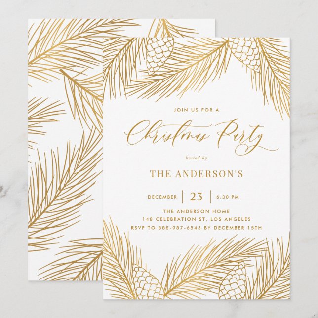 Invitación Fiesta de vacaciones de las pineconas de oro y las (Anverso / Reverso)