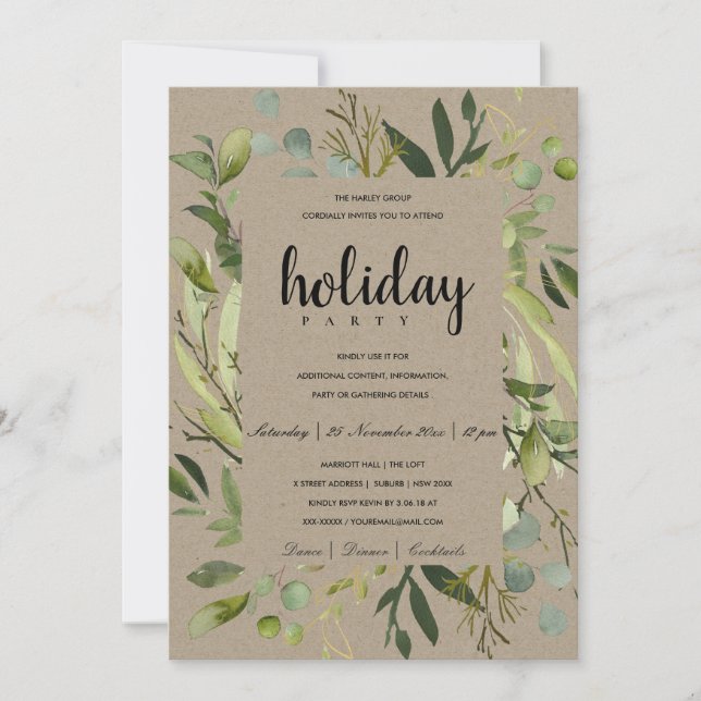 INVITACIÓN FIESTA DE VACACIONES DE LEAFY FRAME GREEN GRAY COR (Anverso)