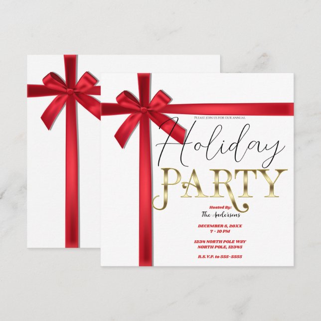 Invitación Fiesta de vacaciones de los Navidades de la cinta  (Anverso / Reverso)