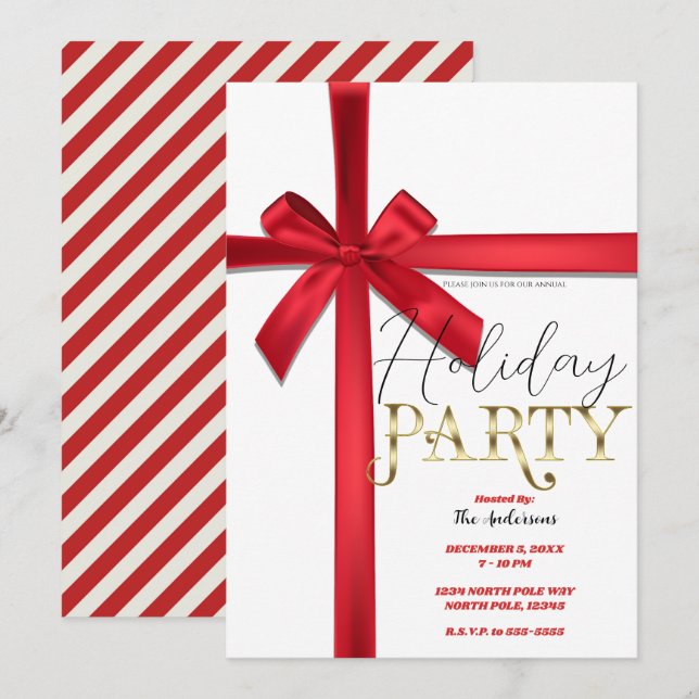 Invitación Fiesta de vacaciones de los Navidades de la cinta  (Anverso / Reverso)