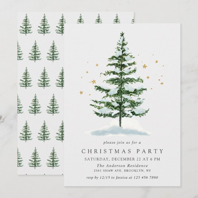 Invitación Fiesta de vacaciones de los Navidades de pino acua (Anverso / Reverso)