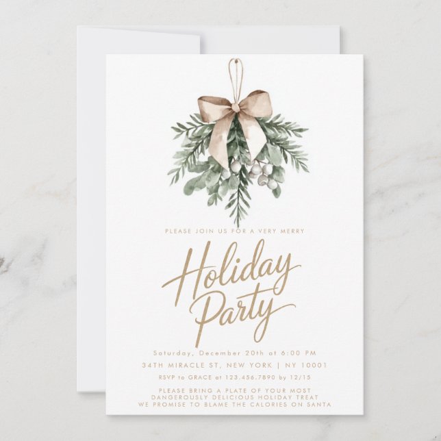 Invitación Fiesta de vacaciones de los Navidades Mistletoe Bo (Anverso)
