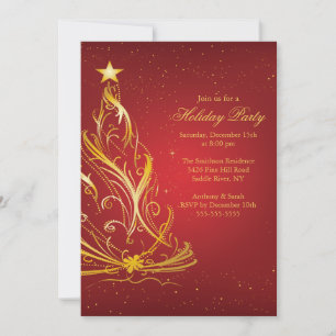 Invitación Fiesta de vacaciones de los Navidades Rojos y Oro