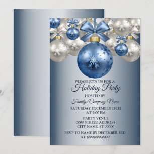 Invitación Fiesta de vacaciones de los Ornamentos blancos azu