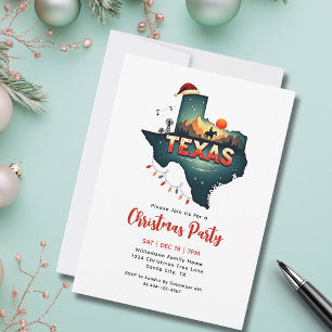 Invitación Fiesta de vacaciones de mapa de Navidades de Texas