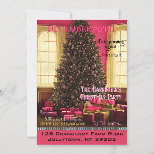 Invitación Fiesta de vacaciones de Navidad por la mañana rosa