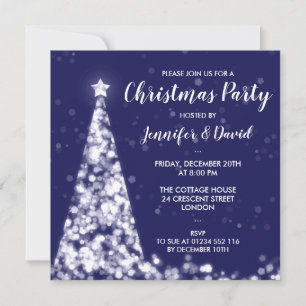 Invitación Fiesta de vacaciones de Navidades azules de plata