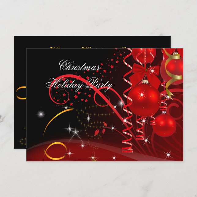 Invitación Fiesta de vacaciones de navidades Bolas de oro neg (Anverso / Reverso)