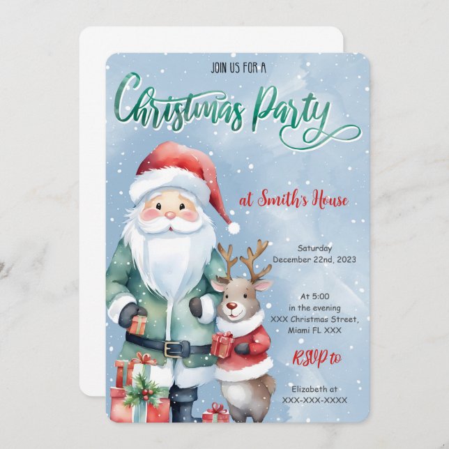 Invitación Fiesta de vacaciones de Navidades Cuadros (Anverso / Reverso)