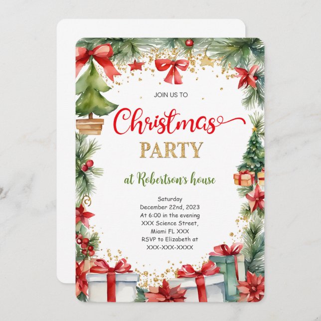 Invitación Fiesta de vacaciones de Navidades Cuadros (Anverso / Reverso)