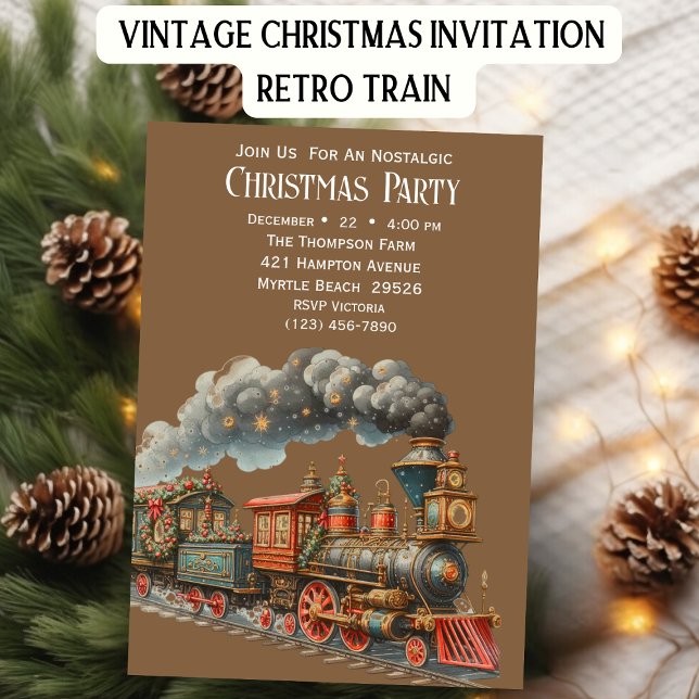 Invitación Fiesta de vacaciones de Navidades de trenes de épo (Subido por el creador)