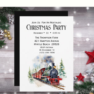 Invitación Fiesta de vacaciones de Navidades de trenes de épo