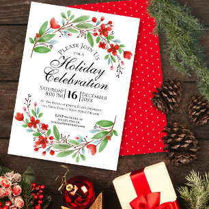 Invitación Fiesta de vacaciones de Navidades florales de colo