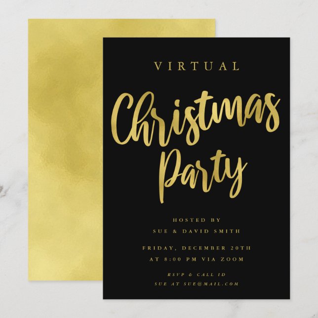 Invitación Fiesta de vacaciones de Navidades mínimos de oro V (Anverso / Reverso)