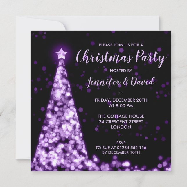Invitación Fiesta de vacaciones de Navidades morados y negros (Anverso)