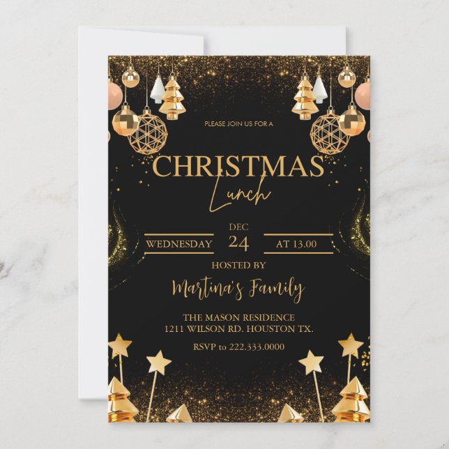 Invitación Fiesta de vacaciones de navidades para el almuerzo (Anverso)