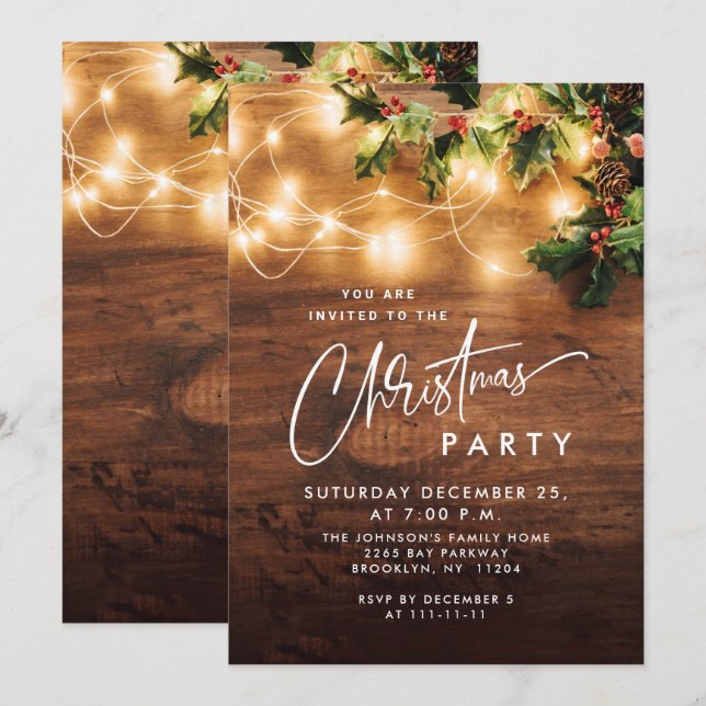 Invitación Fiesta de vacaciones de Navidades Rústicos Mistlet (Anverso / Reverso)