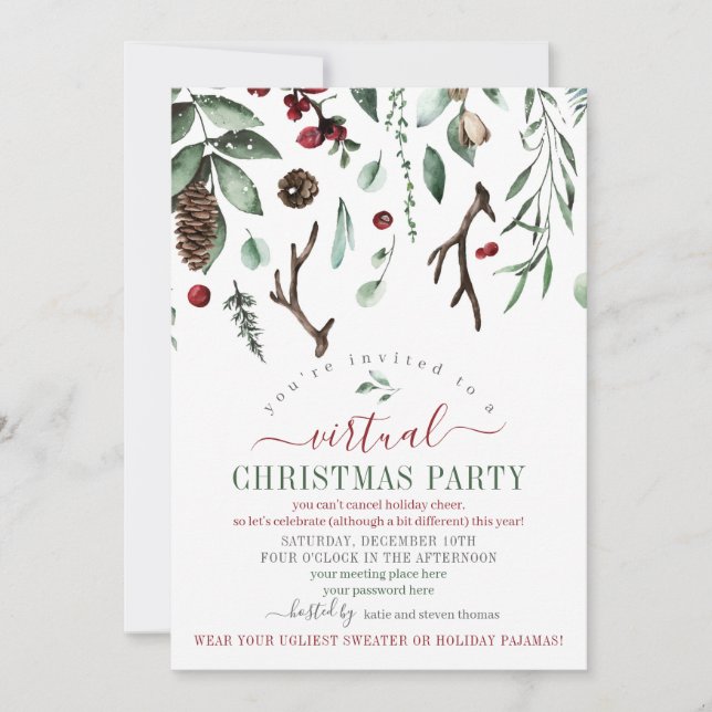 Invitación Fiesta de vacaciones de Navidades virtuales (Anverso)