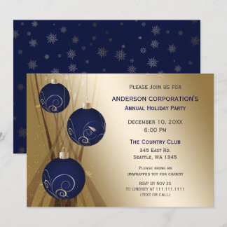 Invitación Fiesta de vacaciones de Navy Gold Festive Corporat