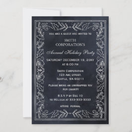 Invitación Fiesta de vacaciones de Navy Silver Elegante