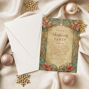Invitación Fiesta de vacaciones de oro rojo elegante