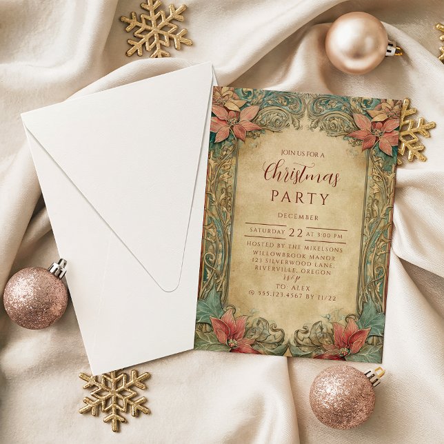 Invitación Fiesta de vacaciones de oro rojo elegante (Subido por el creador)