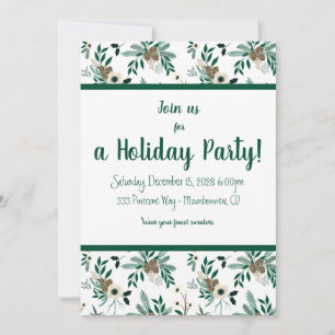 Invitación Fiesta de vacaciones de Pine y Holly