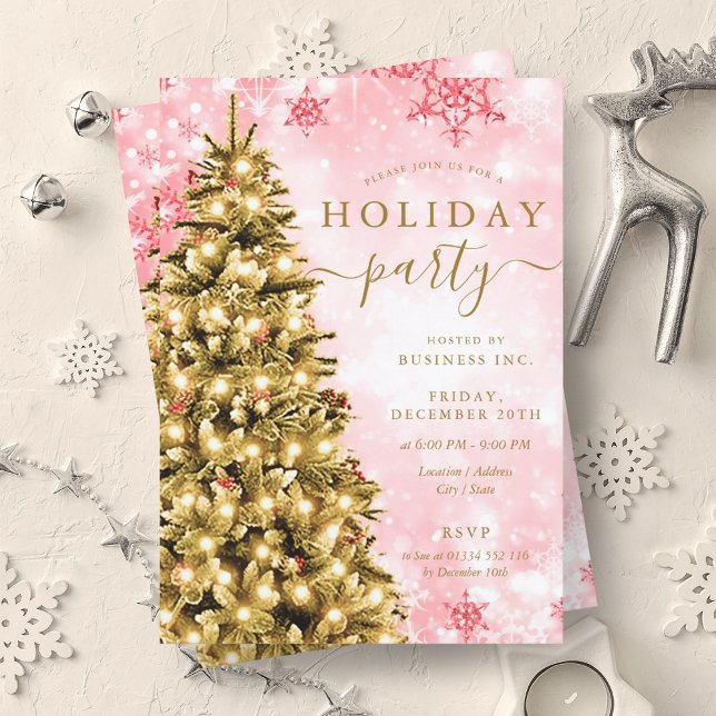 Invitación Fiesta de vacaciones de Red Christmas Tree (Gold Red Christmas Tree Company Holiday Party Invitation)
